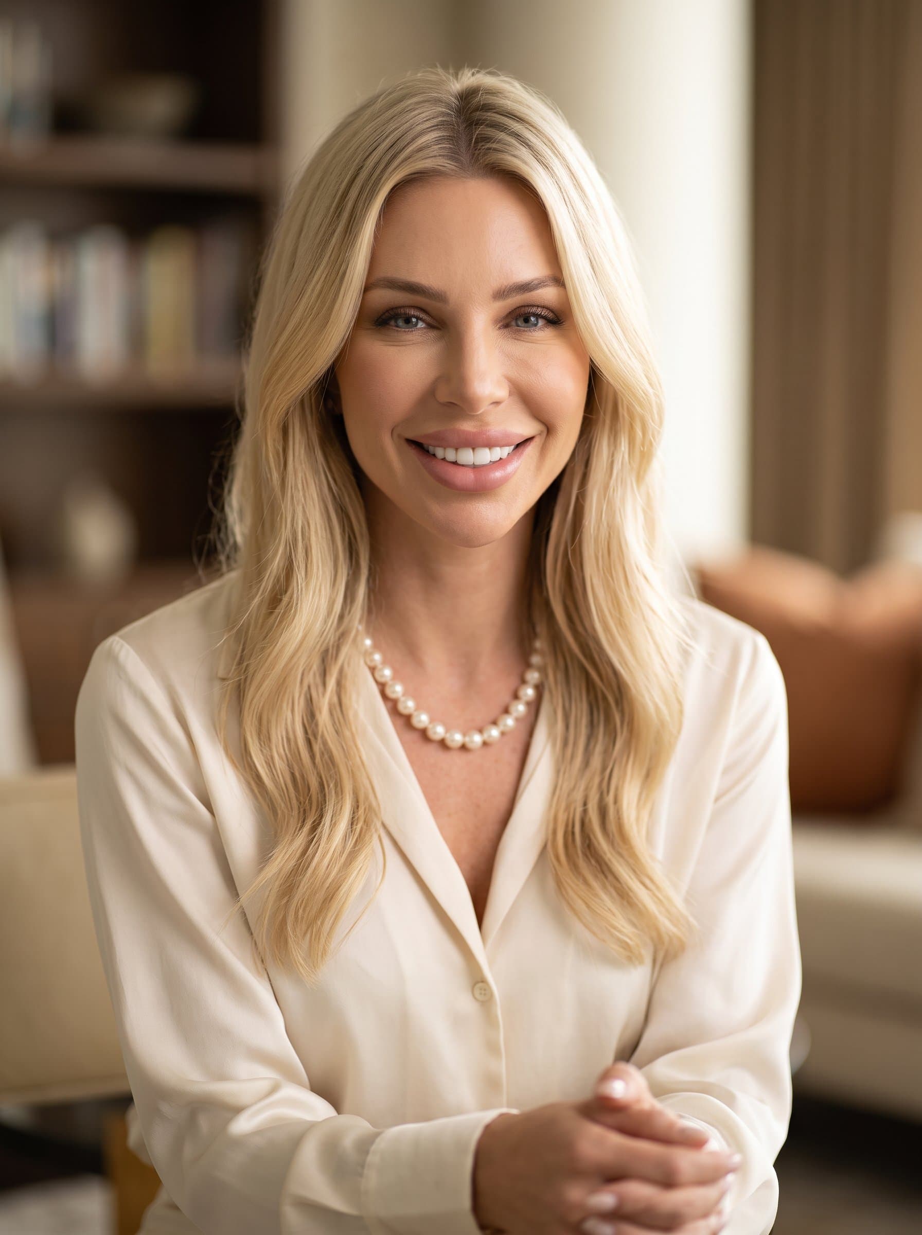 : Create a Classic Elegance headshot with a soft-focus effect and elegant attire, radiating warmth and refinement for a Match.com profile seeking meaningful connections.