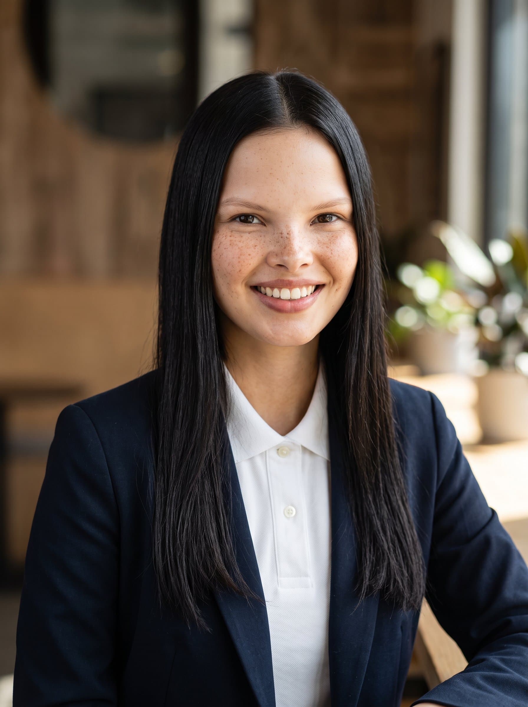 : Generate a Modern Professional headshot with dynamic lighting and sleek composition, perfect for showcasing a professional yet approachable persona on Match.com.