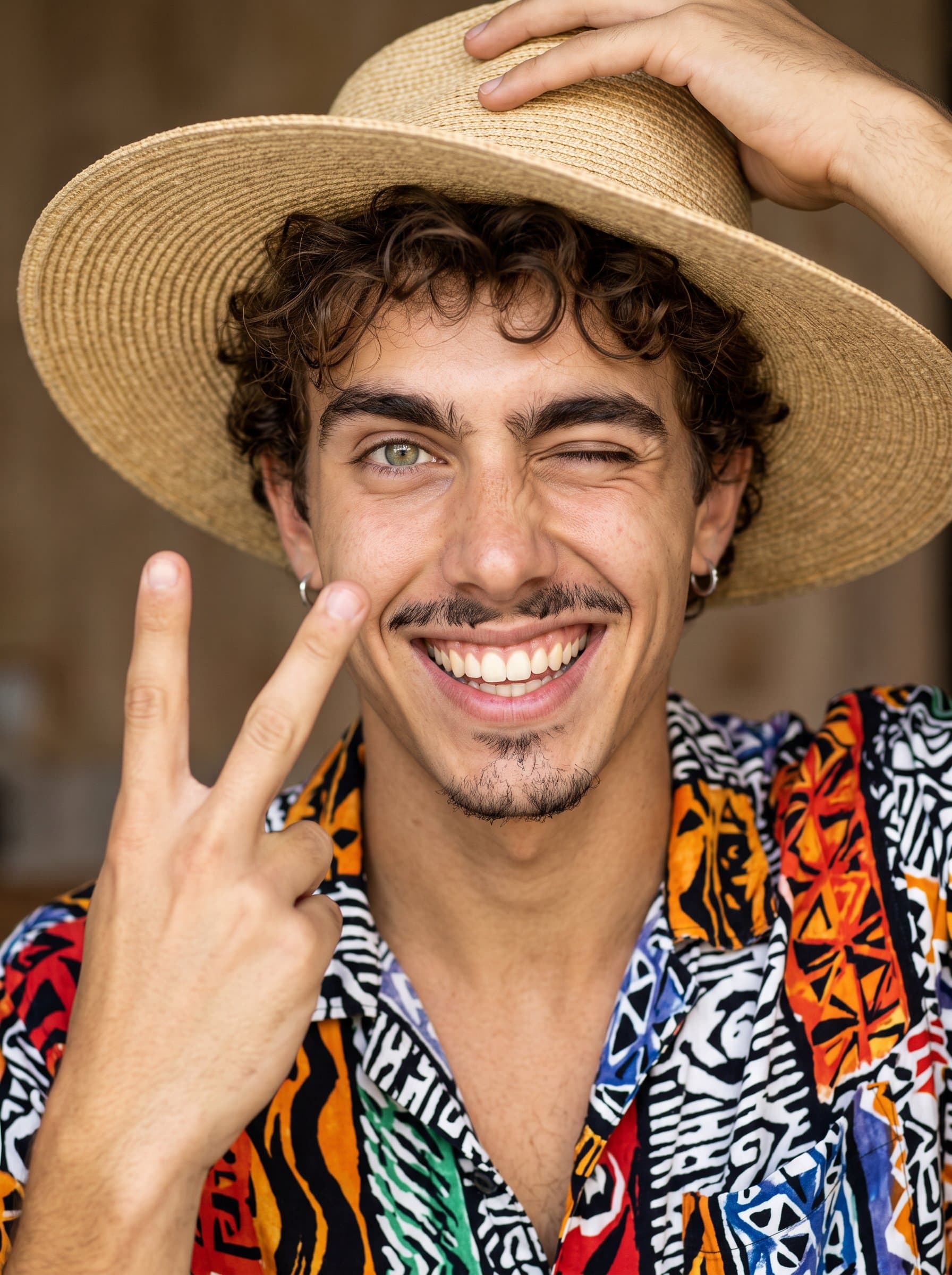 Generate a headshot with a comedic twist, capturing a playful expression and quirky features, perfect for actors specializing in humor and light-hearted roles.