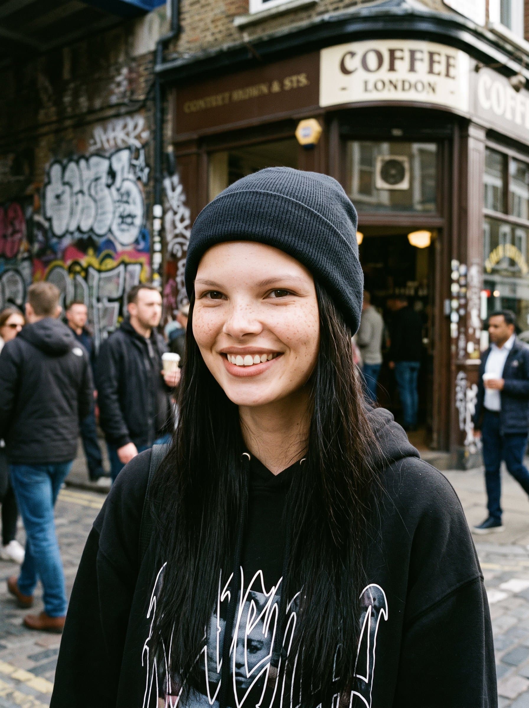 Create a headshot with a candid, street-style aesthetic, utilizing urban backgrounds and casual attire to portray a modern, relatable character.