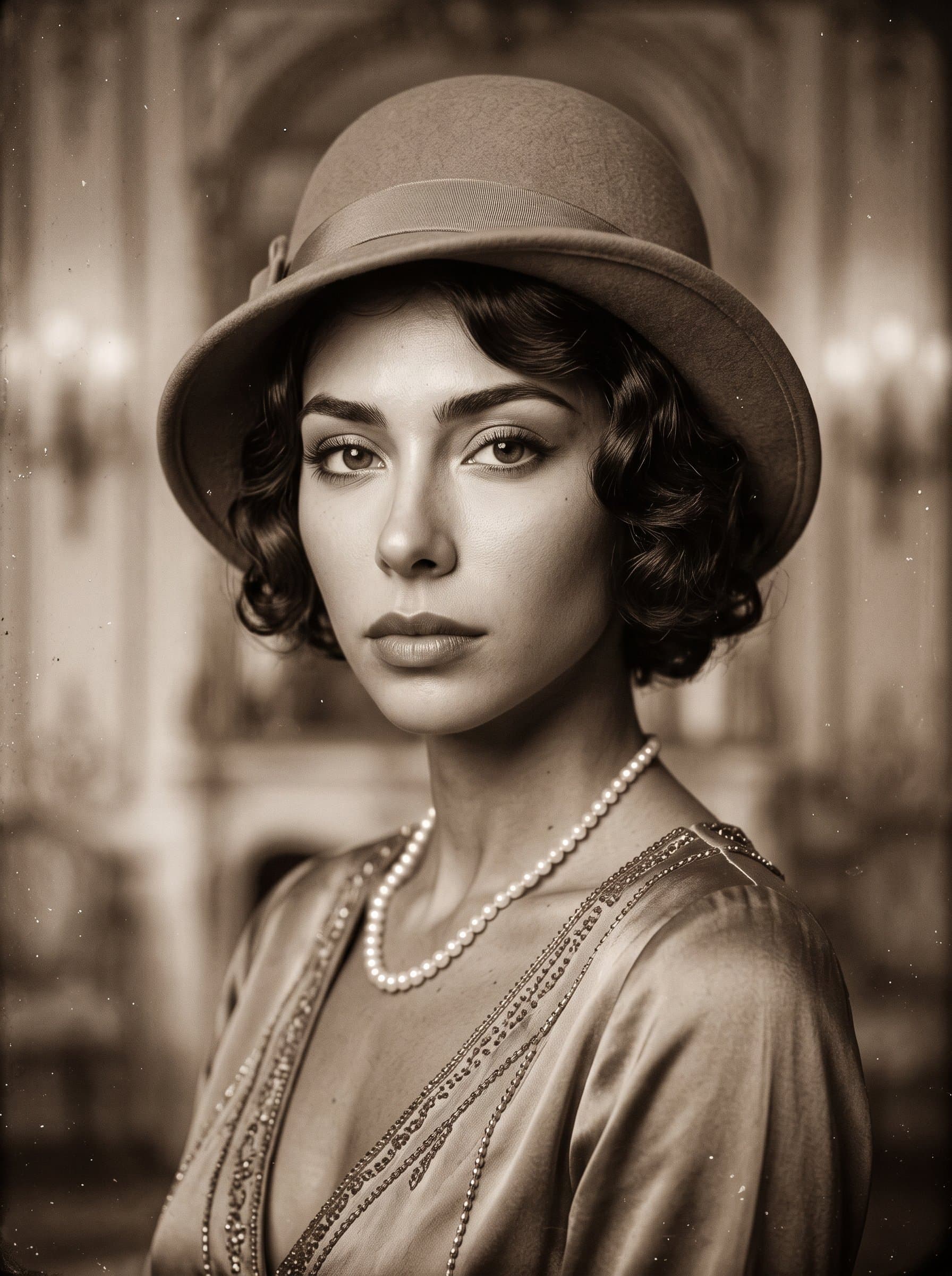 Produce a headshot with a vintage aesthetic, incorporating period-appropriate attire and sepia tones for historical or retro acting projects.