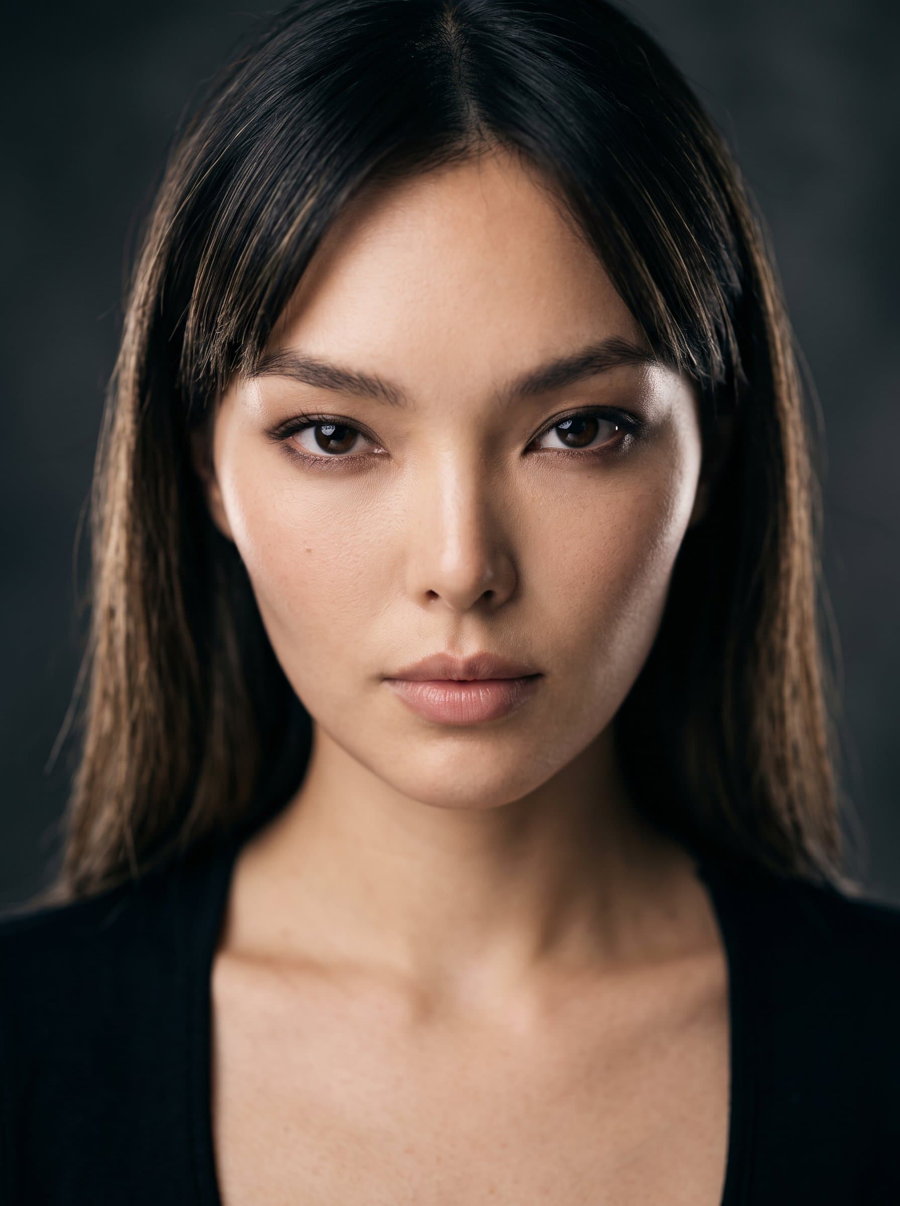 : Design a high-impact headshot with a focus on intense eye contact. Natural rim lighting accentuates the jawline, set against a subtly textured, blurred background for an upscale fashion appeal.