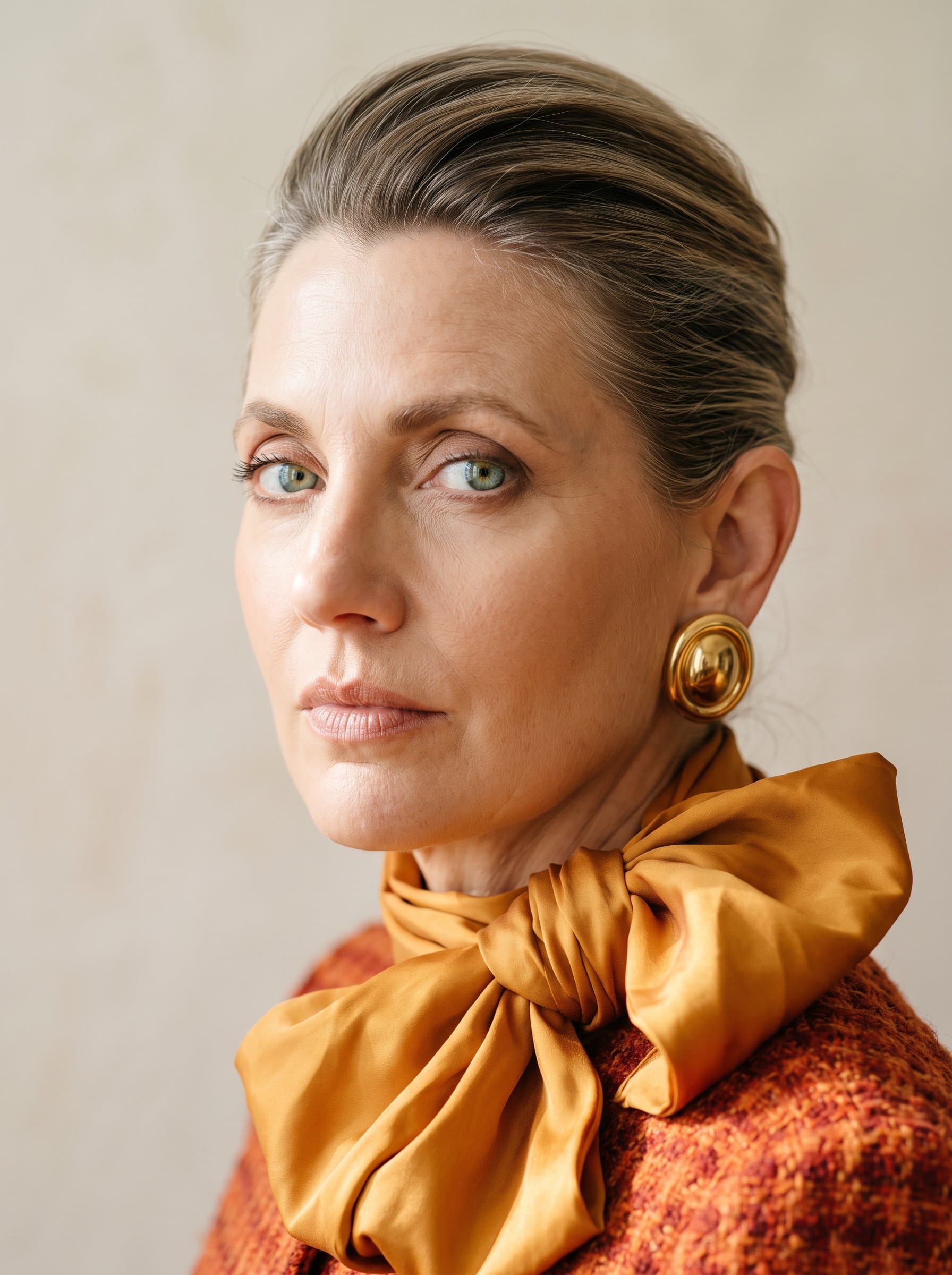 : Capture a headshot with a subtle side profile, illuminated by soft morning light. Use a minimalist background to highlight the piercing eyes and confident expression, conveying a sense of modern elegance.