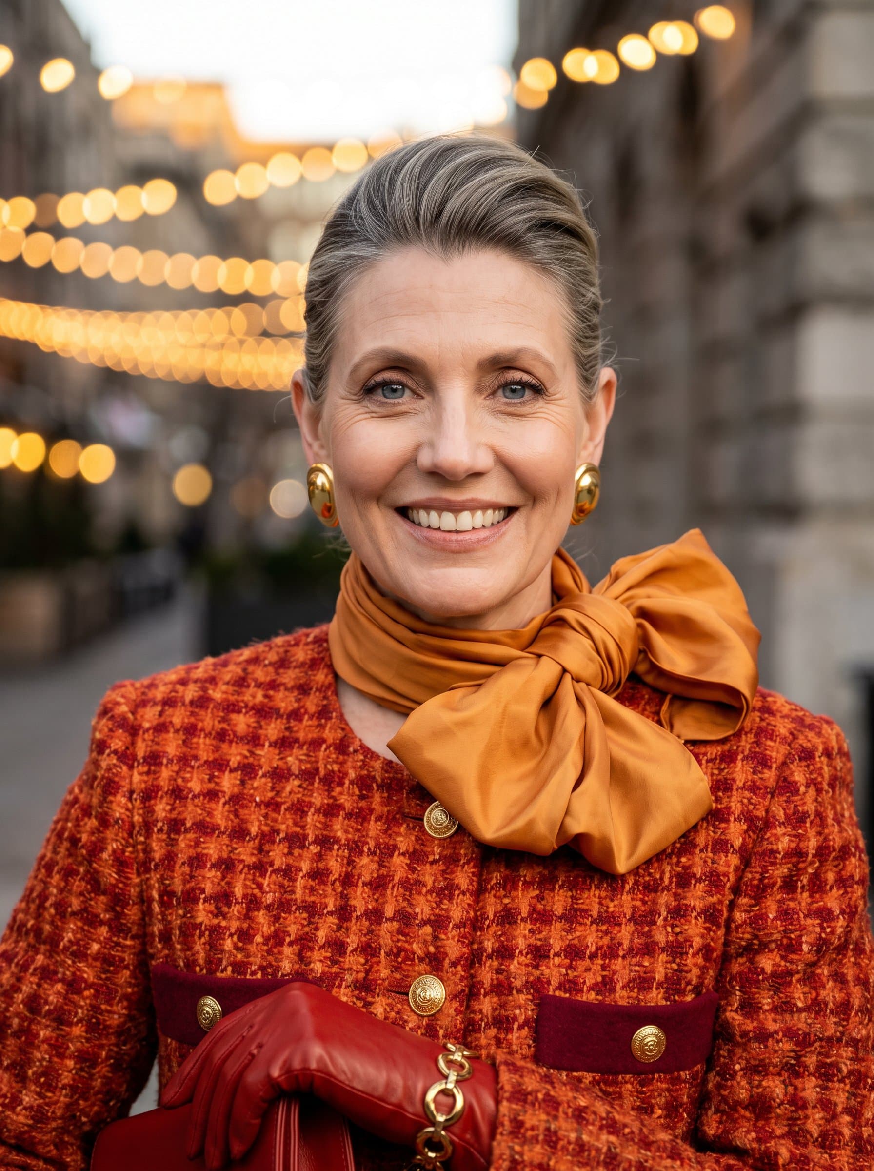 A exudes confidence with a classic smile, set against a soft-focus urban backdrop. Perfect for a dating profile, this headshot highlights charming eyes and a friendly demeanor, inviting authentic connections.
