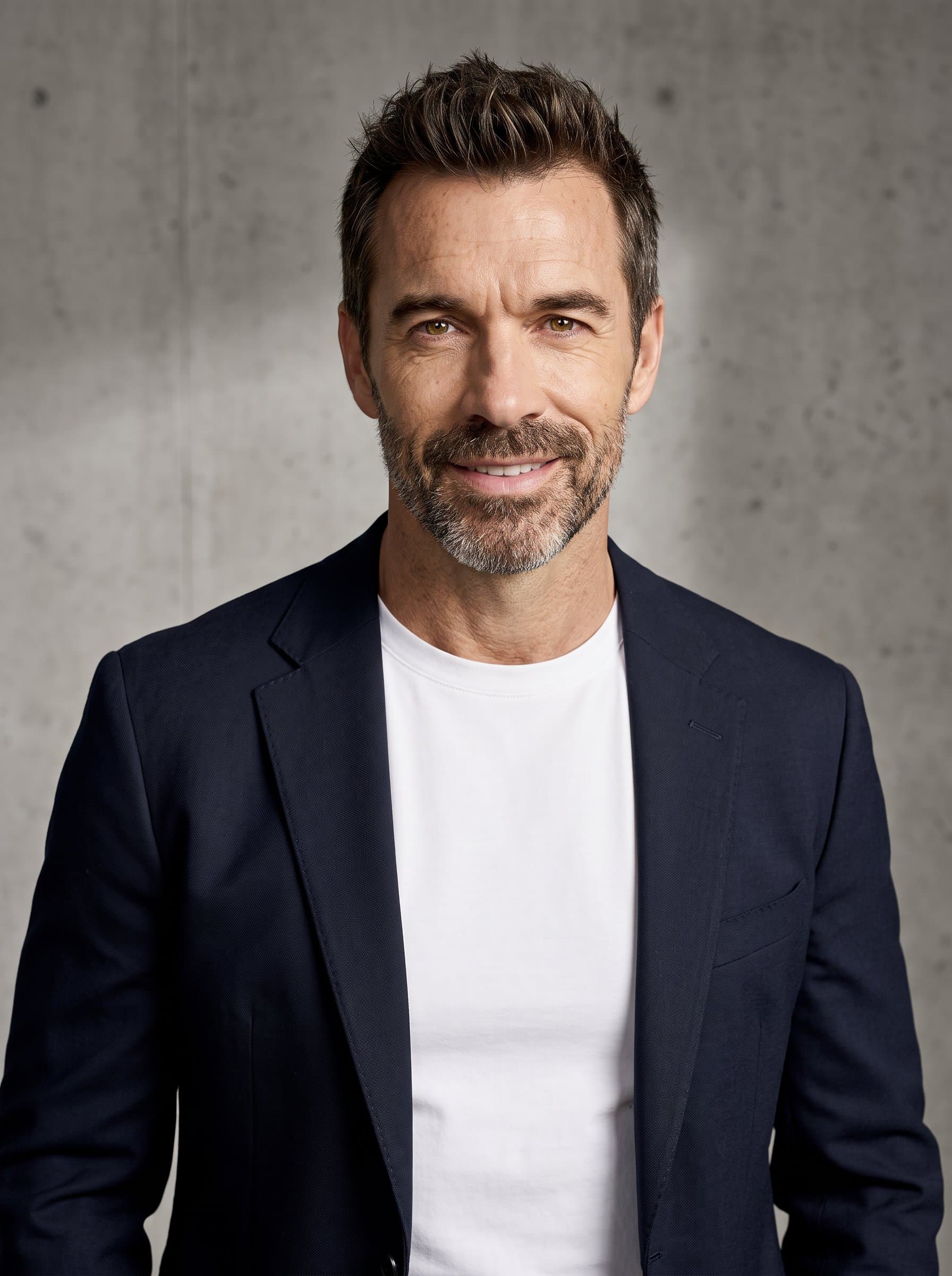 A shines in a minimalist studio setting, blending artistic flair with elegance. Focus on serene facial expressions and captivating eyes, perfect for a sophisticated yet approachable dating profile image.
