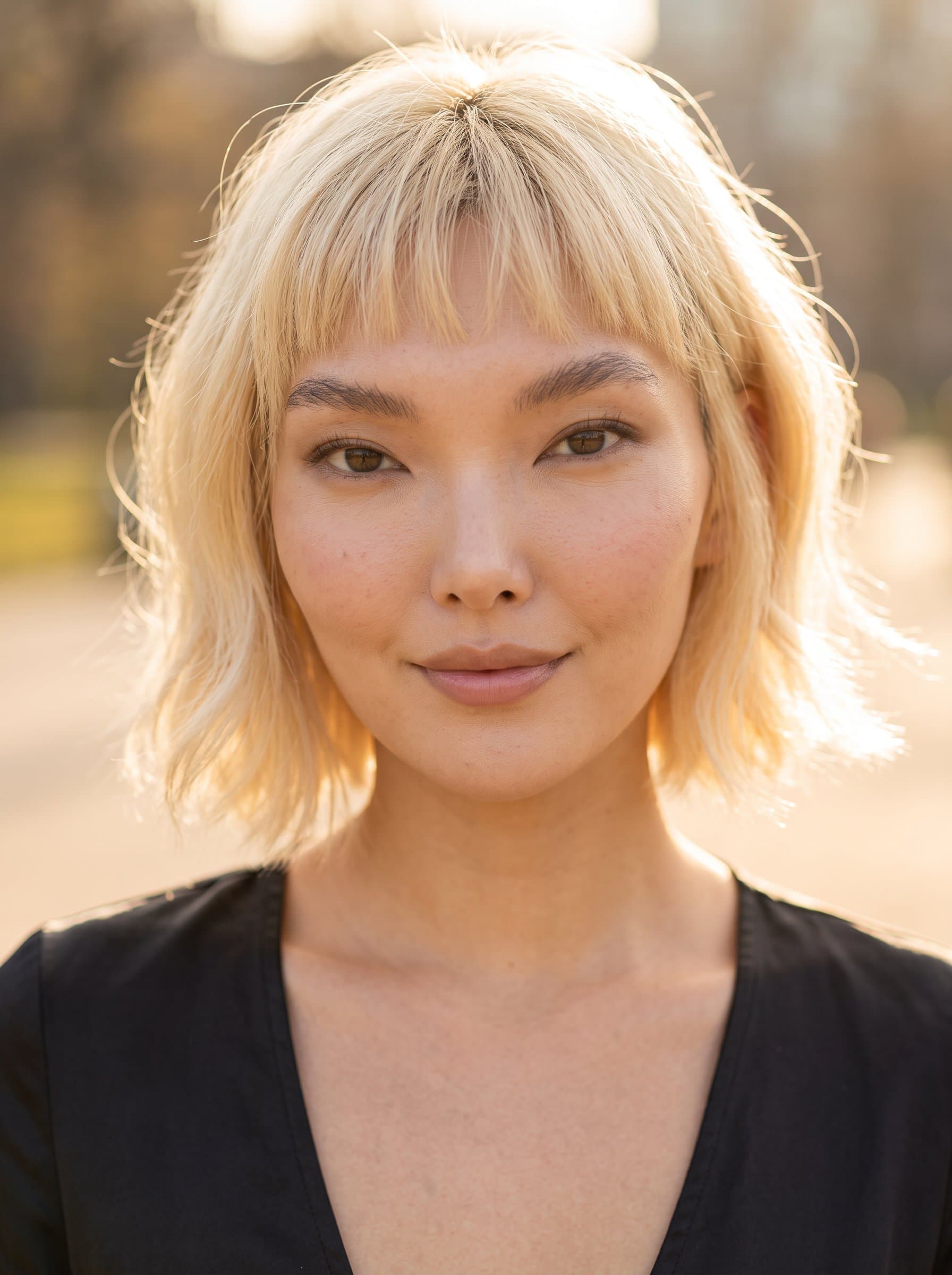 Feature a under gentle, golden hour lighting, capturing warmth and sincerity. The photorealistic focus on bright eyes and a subtle smile enhances any dating profile with a touch of natural allure.