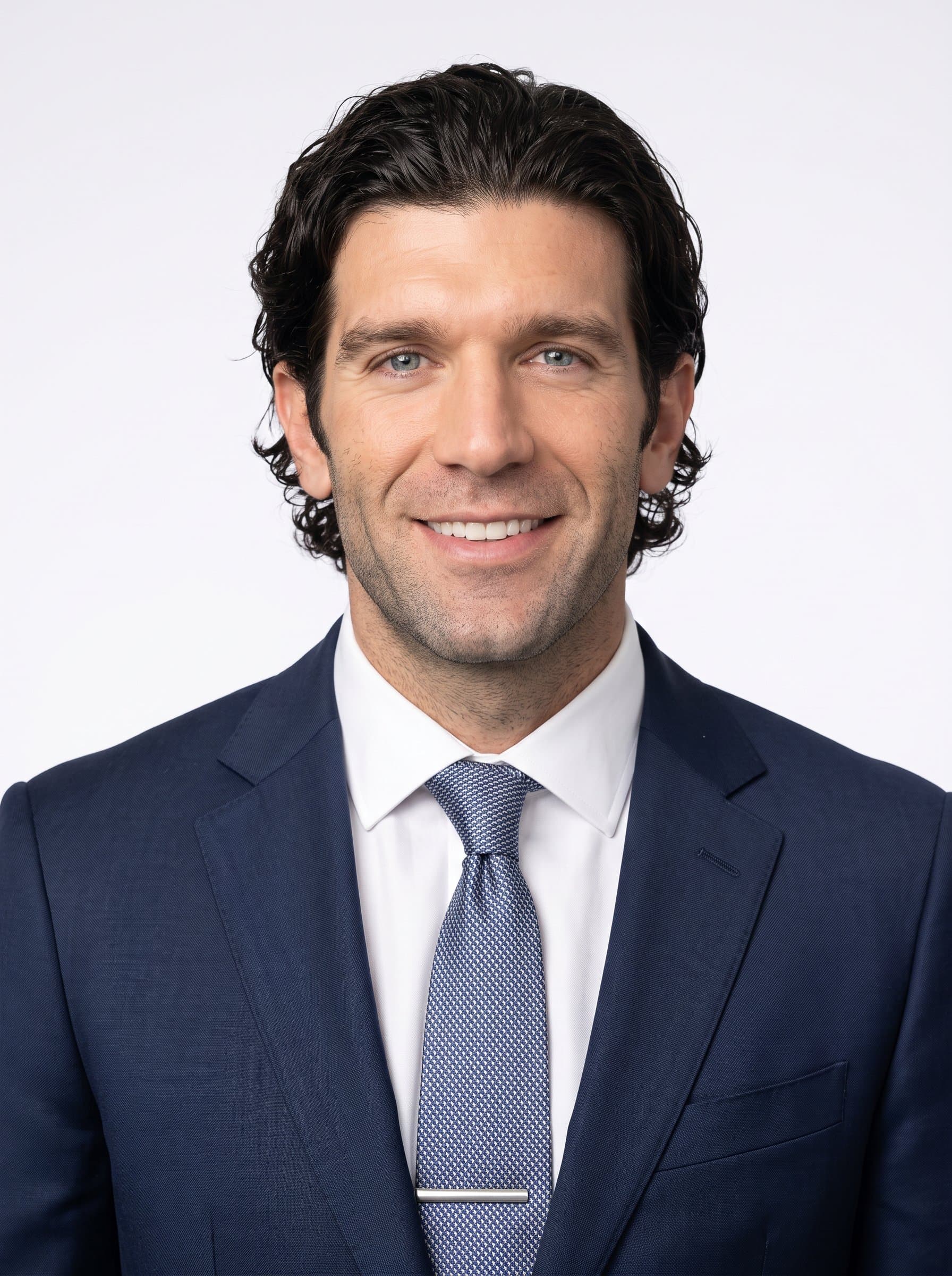 A polished AI-generated headshot of in formal business attire and a minimalist white backdrop, ideal for a clean and professional business card.