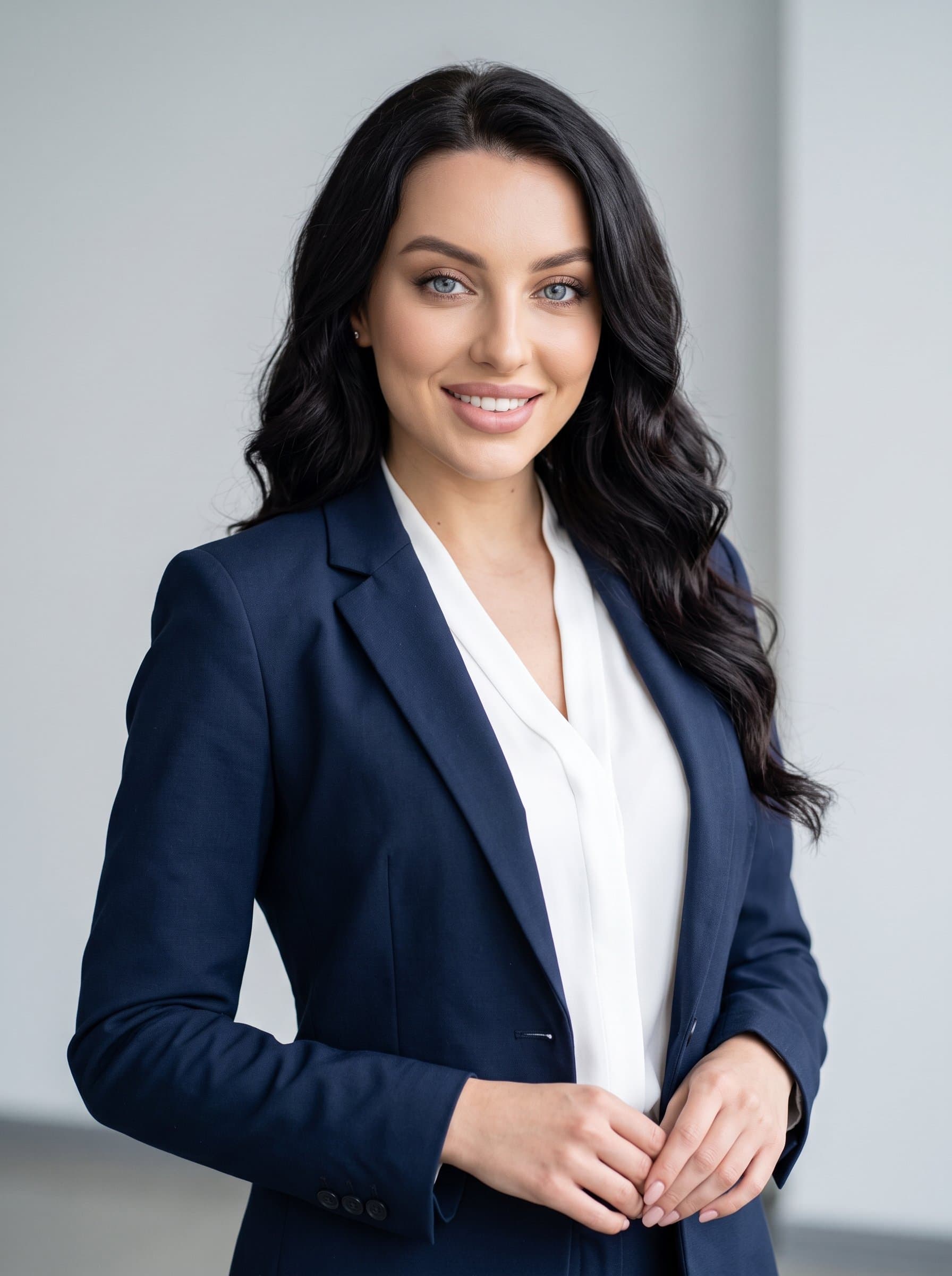 A stately AI headshot of in a fitted blazer, featuring a confident and poised demeanor, on a clean and simple backdrop, crafted for business card quality.